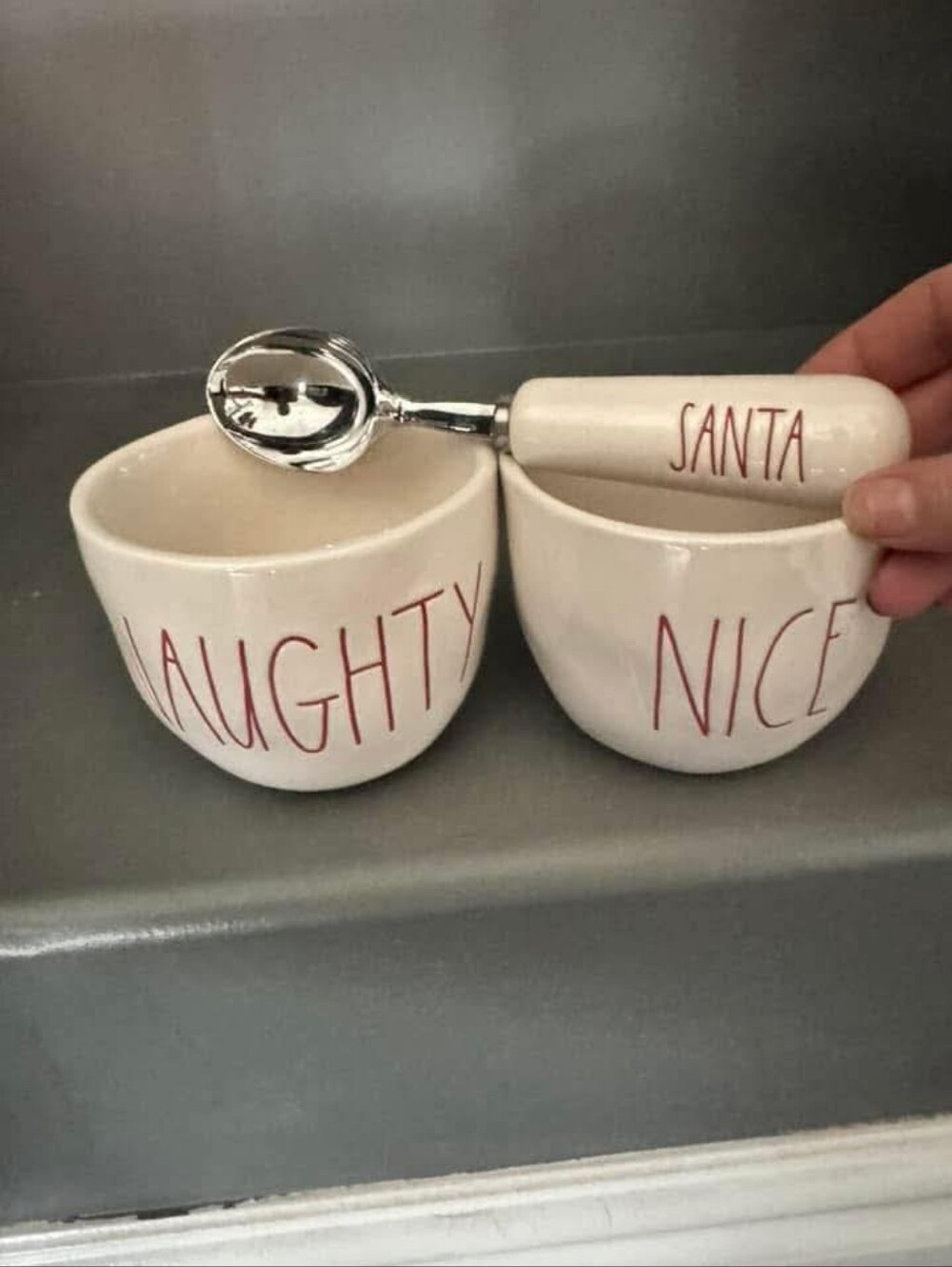 Rae Dunn Santa Naughty & Nice Ceramic Ice Cream Bowls with Ice Cream Scoop